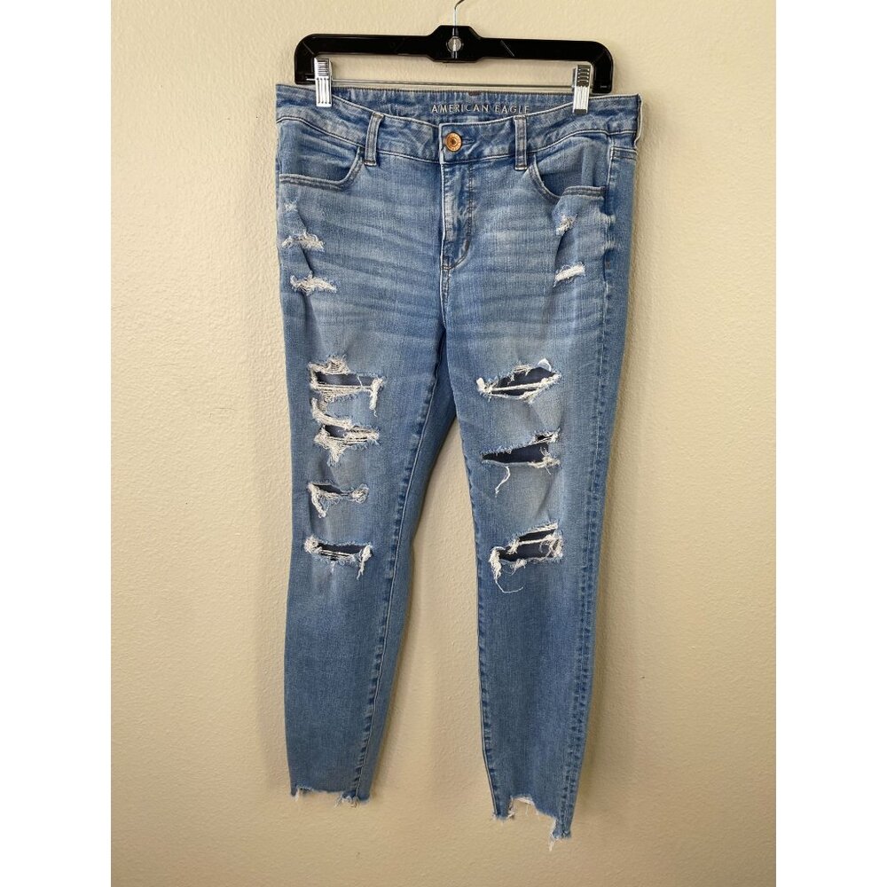 American Eagle Womens The Dream Jean Distressed High-Rise Skinny Jeans 12R